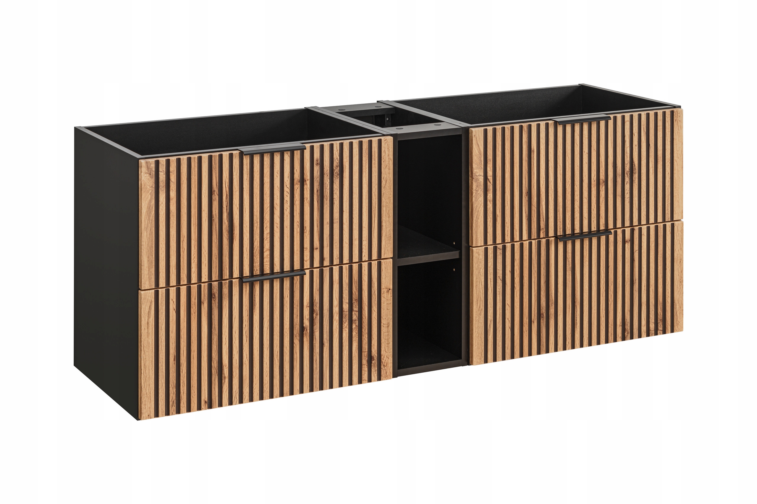 WISZĄCA Szafka do Łazienki CZARNA 140 BLAT RYFLE Głębokość mebla 46 cm