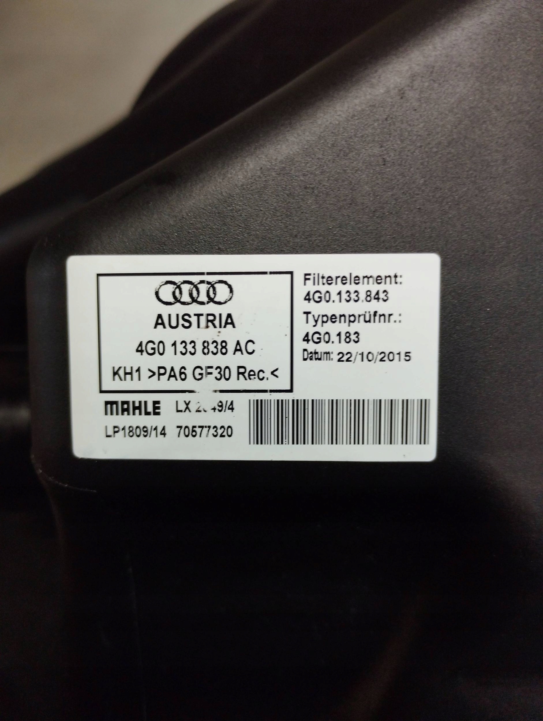 Audi A7 4G 2016 3.0 tdi Gehäuse filter luft 4G0133838AC