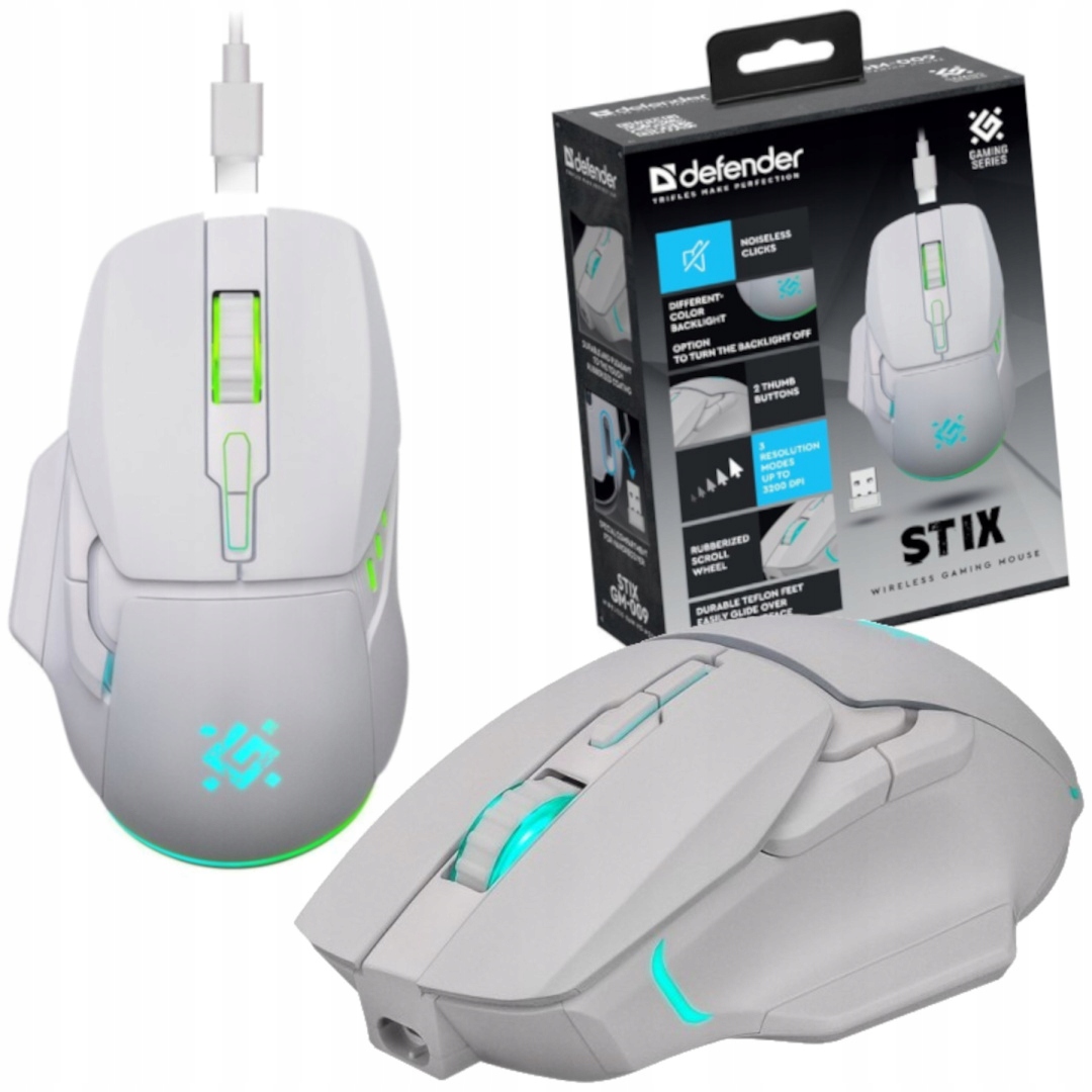 MYSZ DEFENDER GM-009 STIX RF BEZPRZEWODOWA 3200dpi 7P BIAŁA — 9