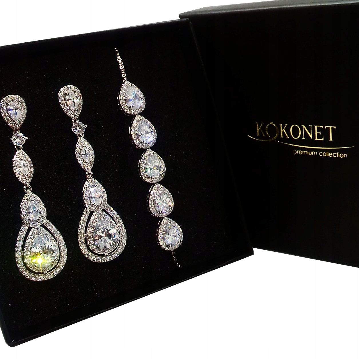 Stříbrná sada svatebních šperků dlouhé náušnice náramek vysoká kvalita