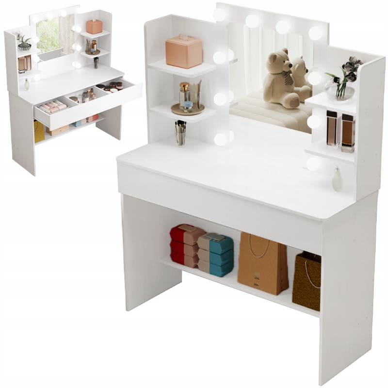 TOALETKA KOSMETYCZNA MAKIJAŻU WIZAŻU Z LUSTREM LED NOWOCZESNA 110 CM OUTLET