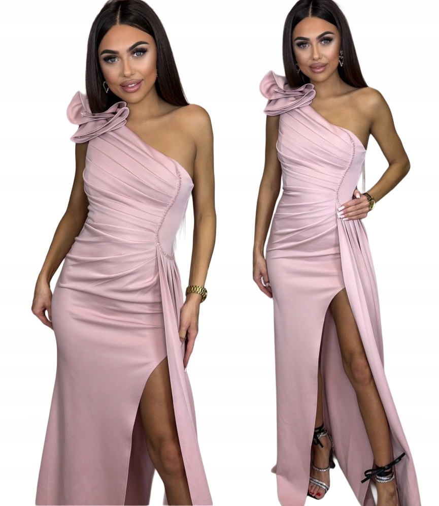 Ivy dlouhá pudrová růžová šaty s rybkou na jedno rameno pro svatební hostina ples Xs