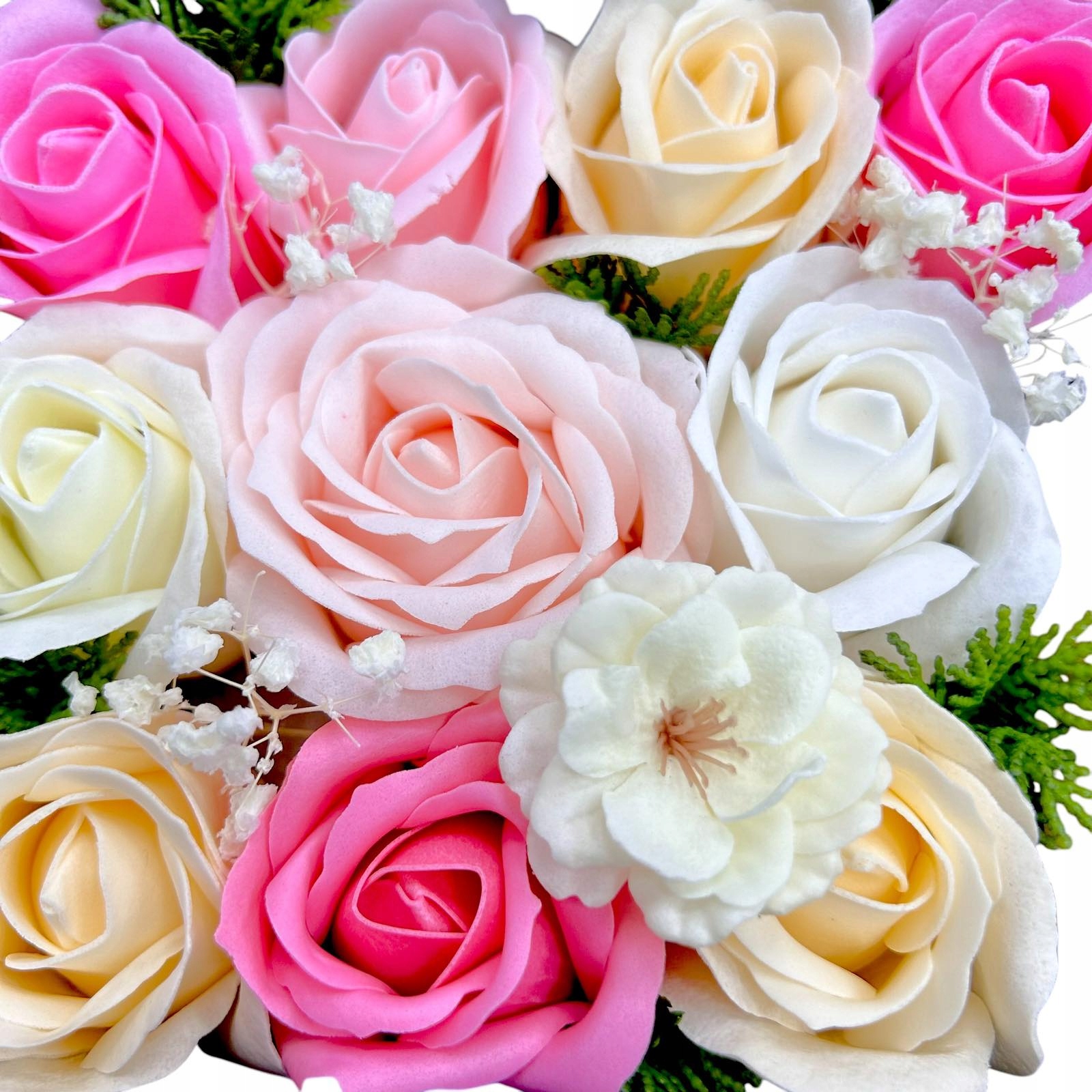 FLOWERBOX Z KWIATAMI MYDLANYMI PREZENT UPOMINEK WIECZNE RÓŻE KWIATY HN49 Marka bez marki