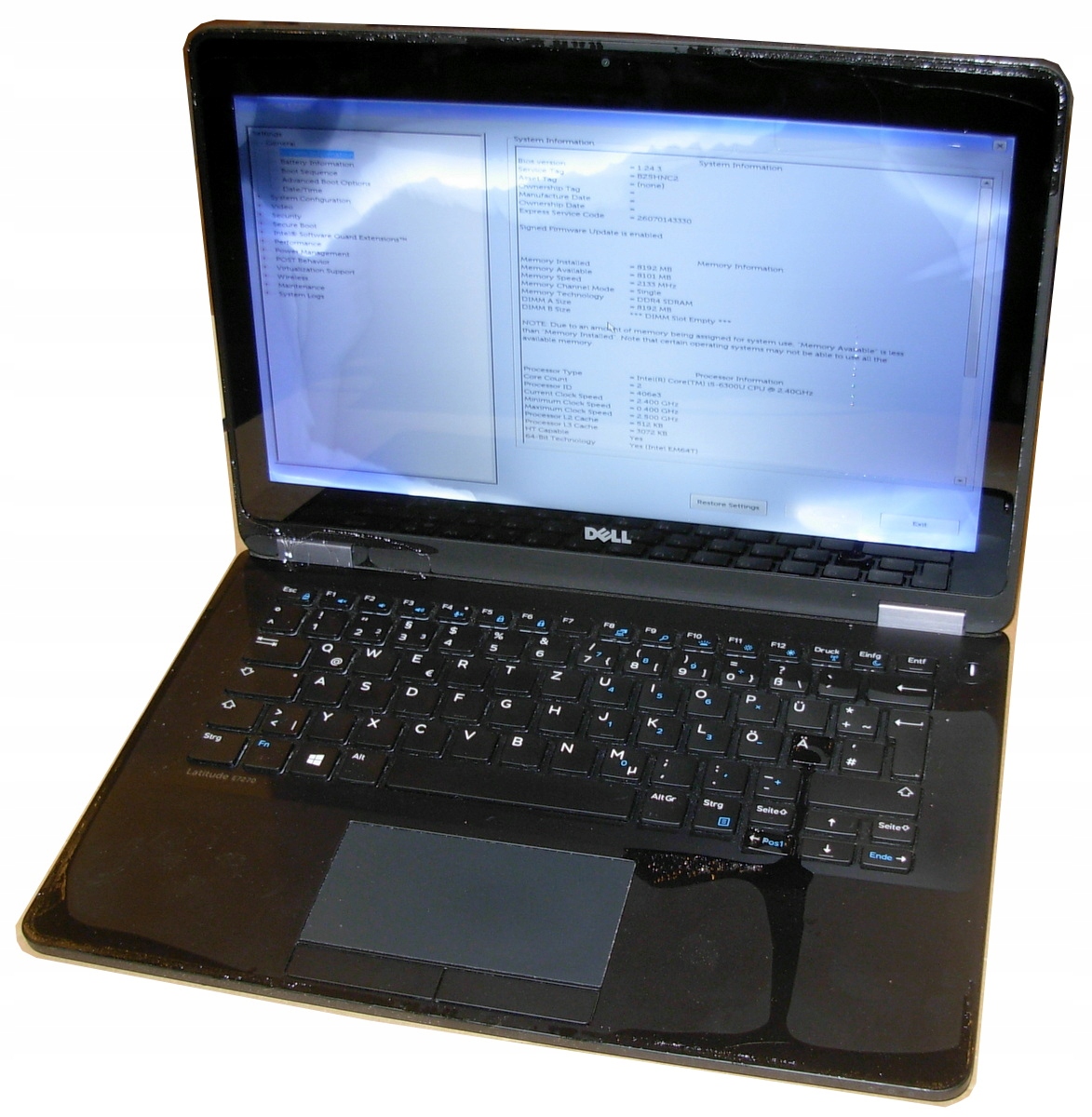 Uszk i niekompletny Dell Latitude E7270 - startuje Przekątna ekranu 12.5