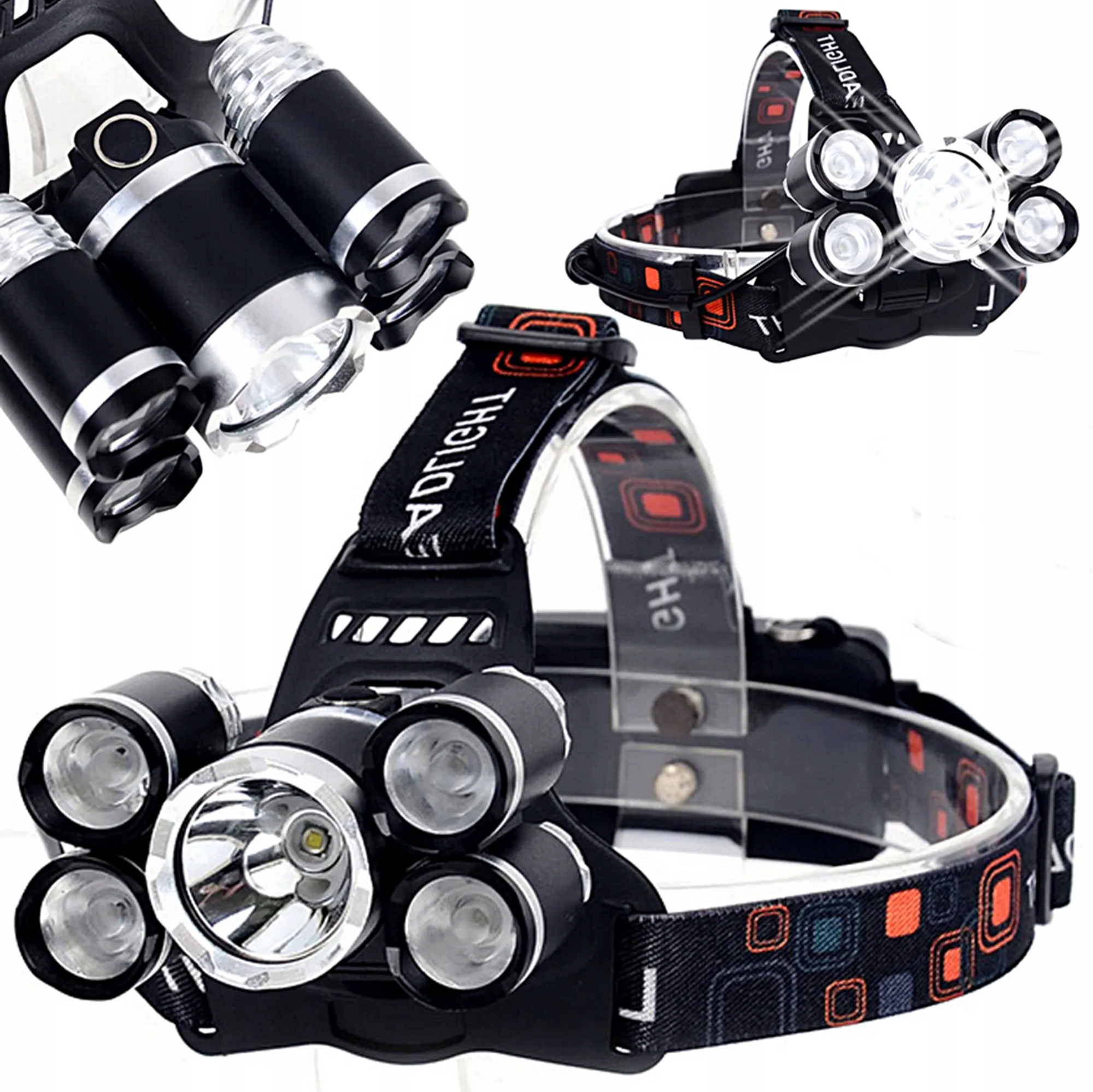 

Latarka Czołowa Czołówka 5 x Led Mocna T6 Cree Aku