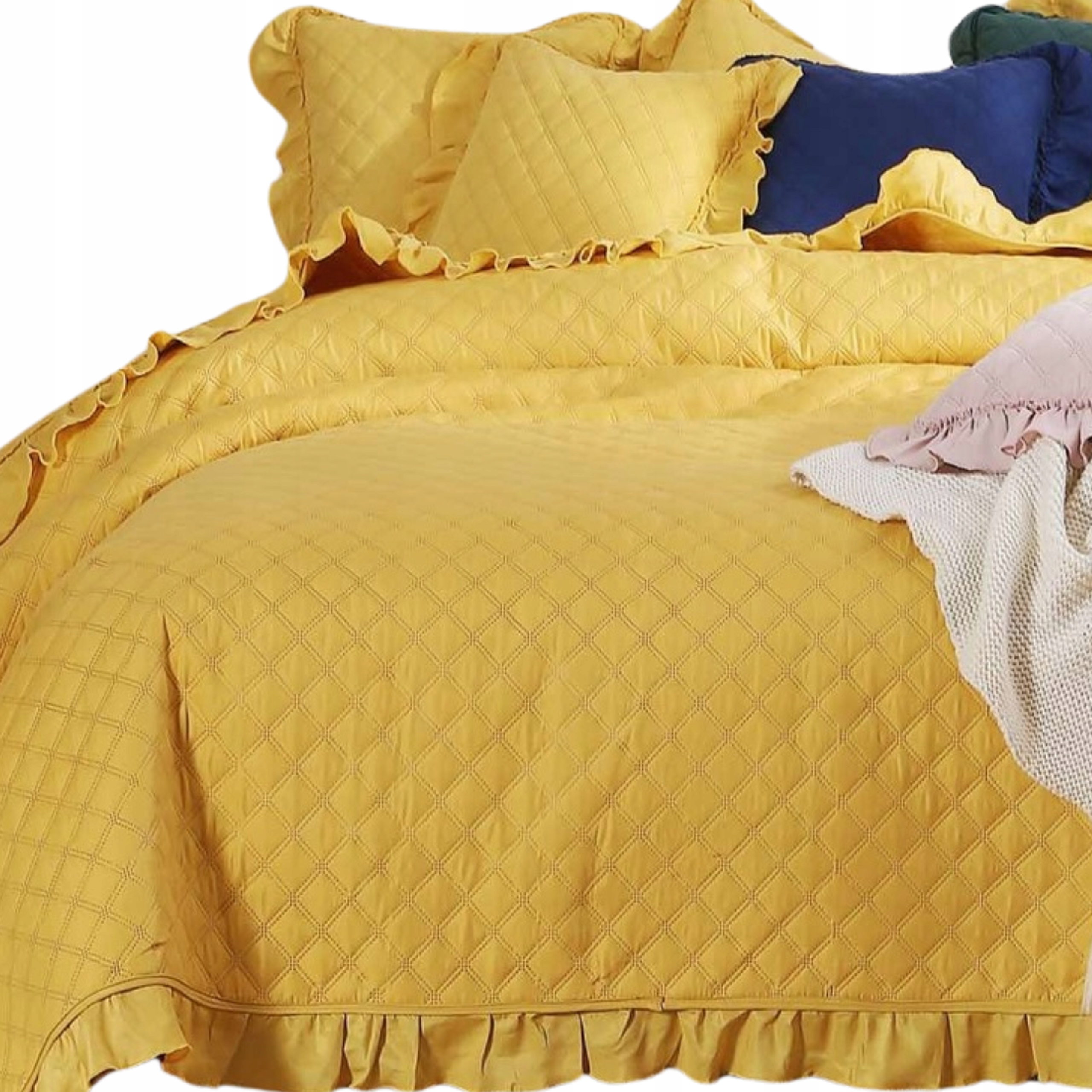 Přehoz na postel prošívaný oboustranný přehoz 240x260 cm deka s volánky Ruffy