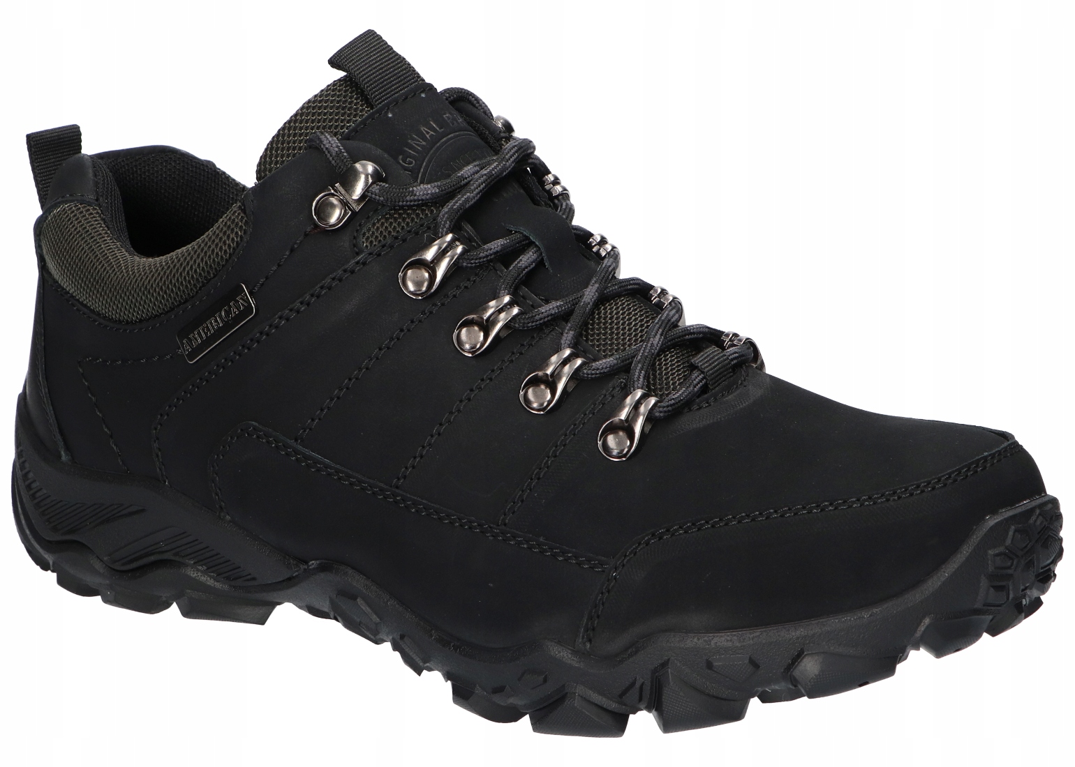 American Club CY137 Pevné Polobotky Trekové Boty Kožené Pánské Černé 45