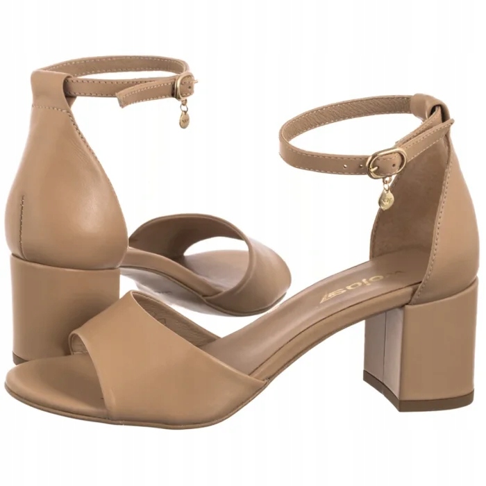 Buty Damskie na Lato Sandały na Obcasie Wojas Beżowe Skóra 76204-54