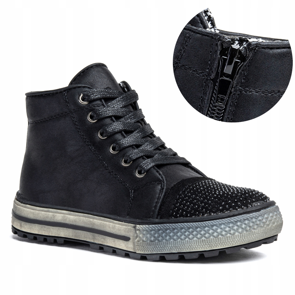 Trzewiki dziewczęce trampki wygodne STYLOWE wysokie cyrkonie SUWAK Wojtyłko