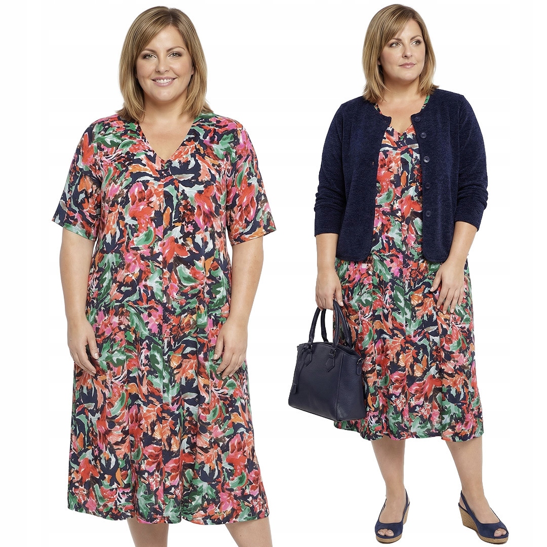 Šaty s barevným vzorem plus size velikost 50