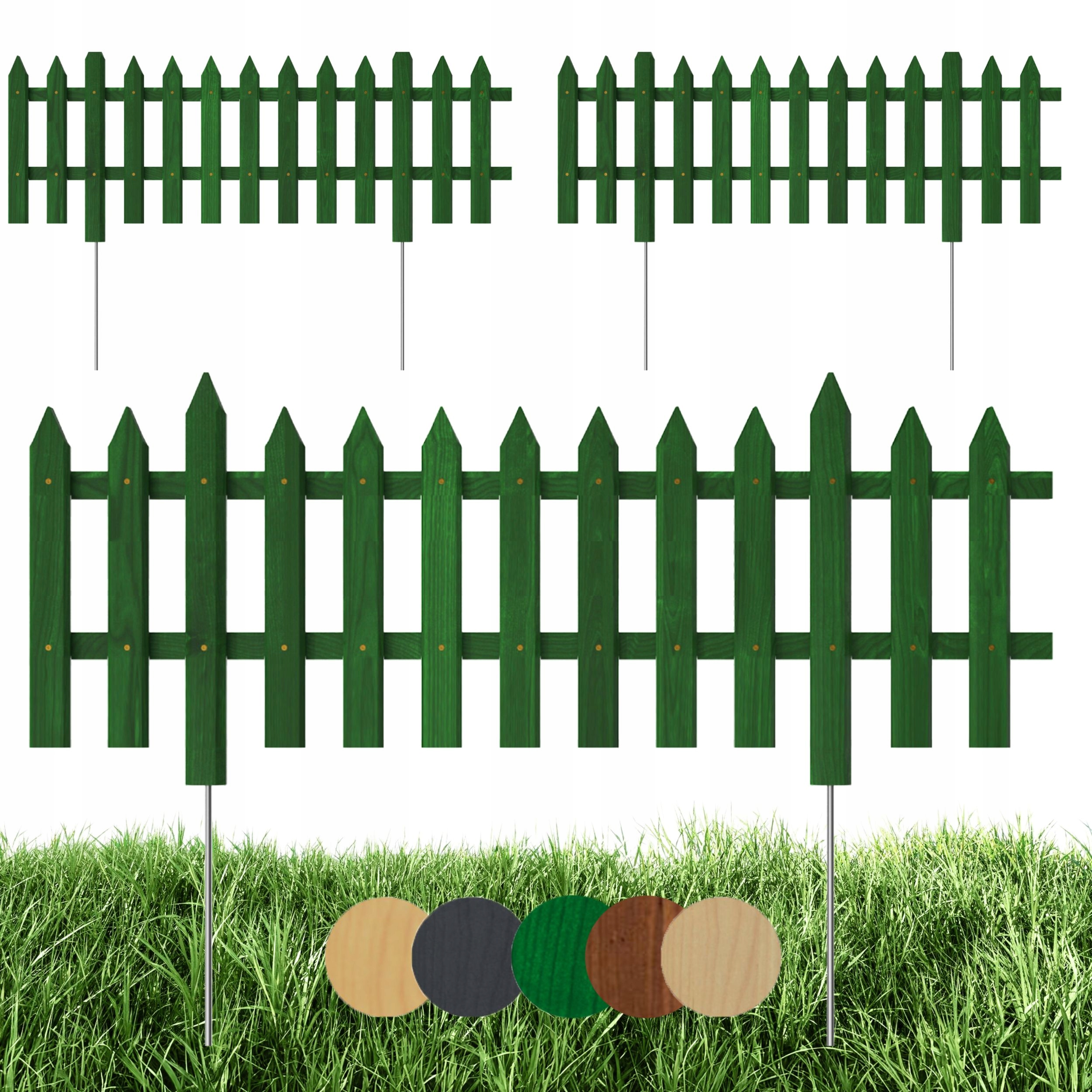 Zahradní plot dřevěný, záhonový, palisáda 100 x 30 cm, zelený 3 ks