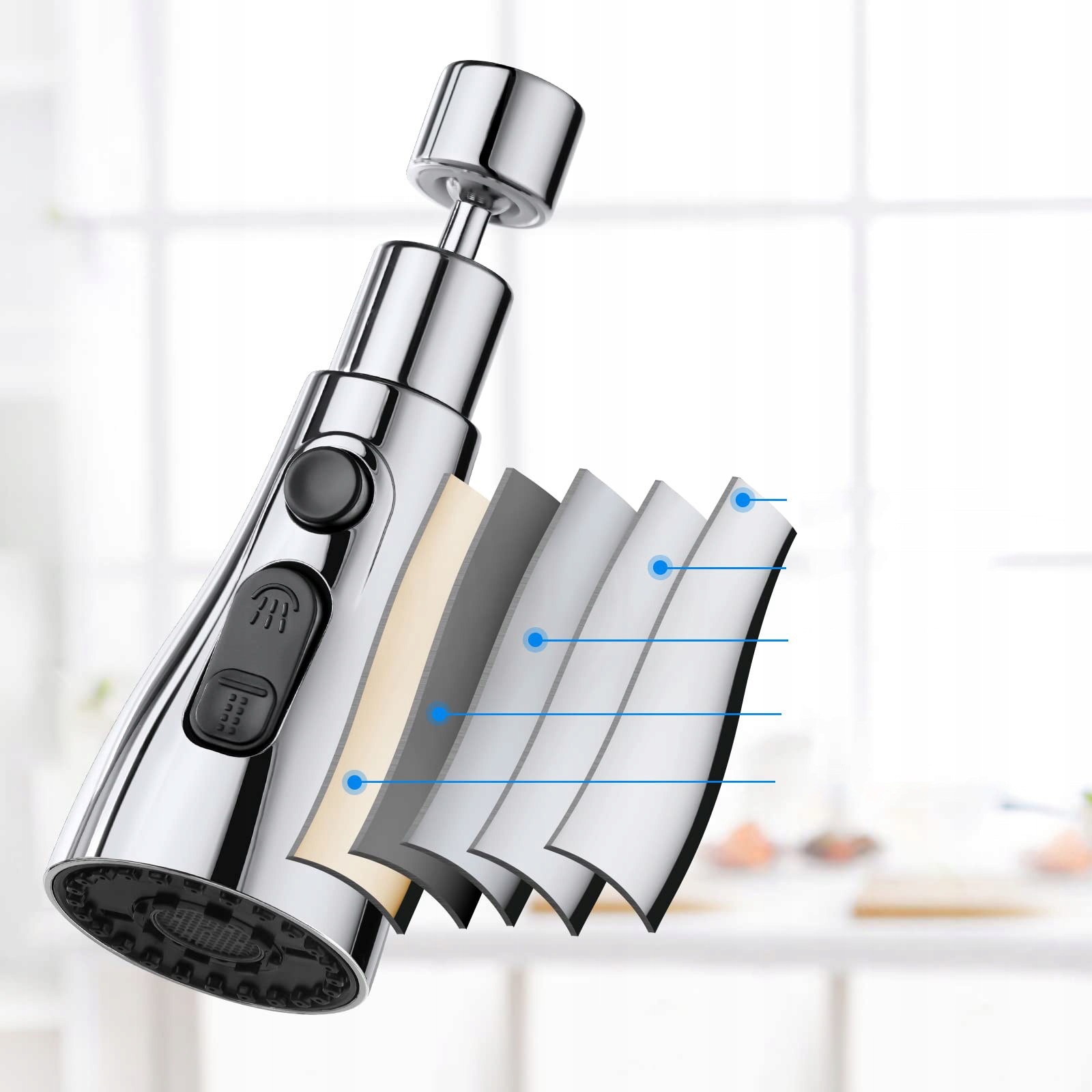 BATERIA KUCHENNA KOŃCÓWKA PRZEDŁUŻKA DO KRANU 3 TRYBY PERLATOR ADAPTER Wysokość 16 mm