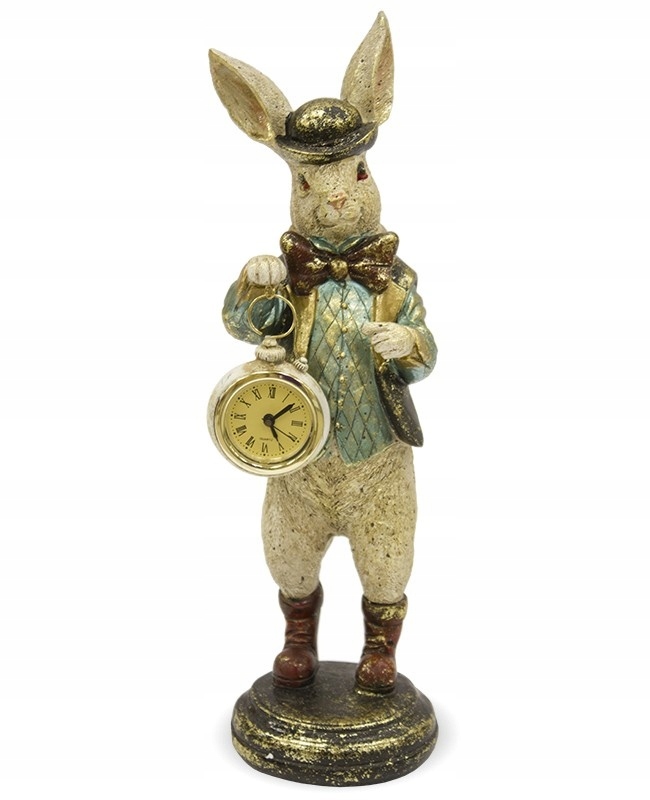 Figurka królik z zegarkiem króliczek postać bajkowa dekoracja vintage