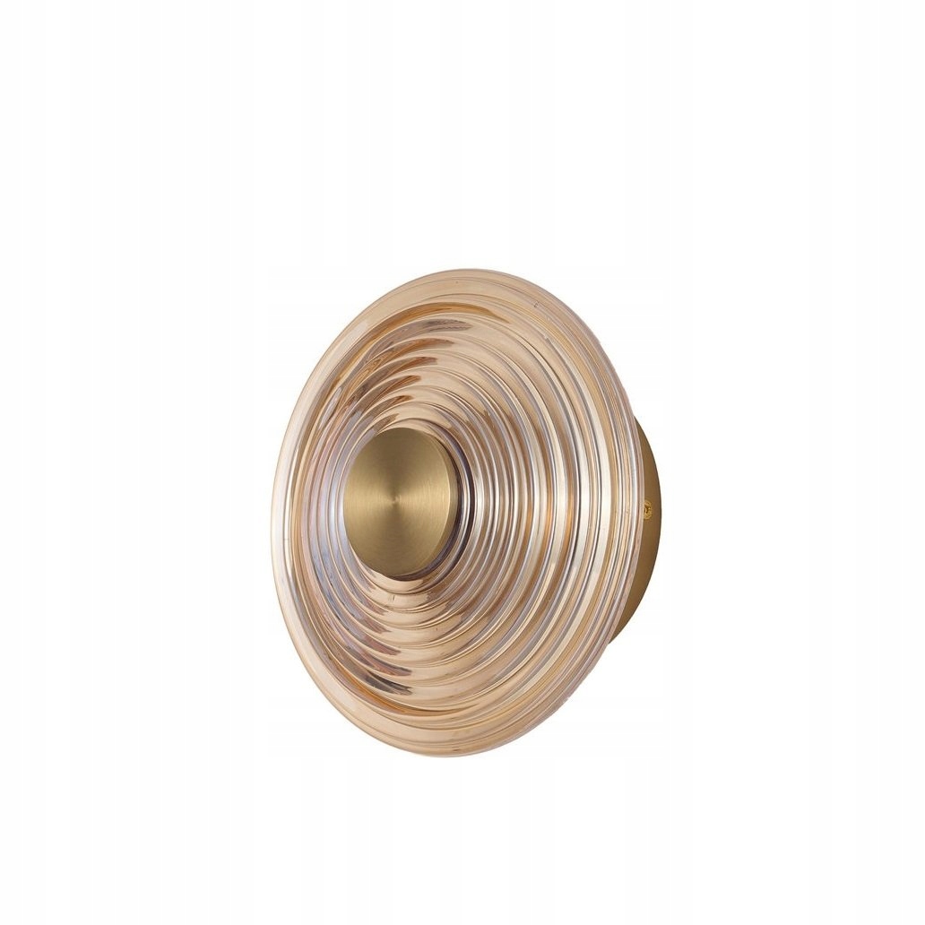 Mosadzná okrúhla nástenná lampa s jantárovým tienidlom Nazar pre hotelovú chodbu