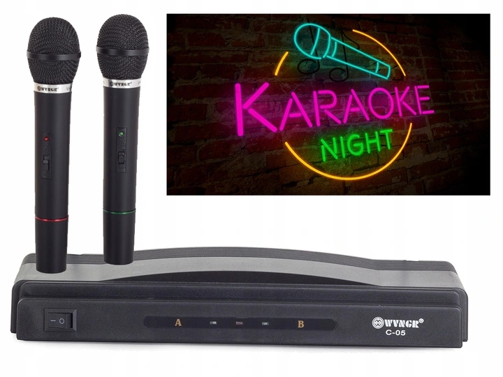Zestaw KARAOKE bezprzewodowych 2X mikrofon stacja nadawcza EAN (GTIN) 5907451300534