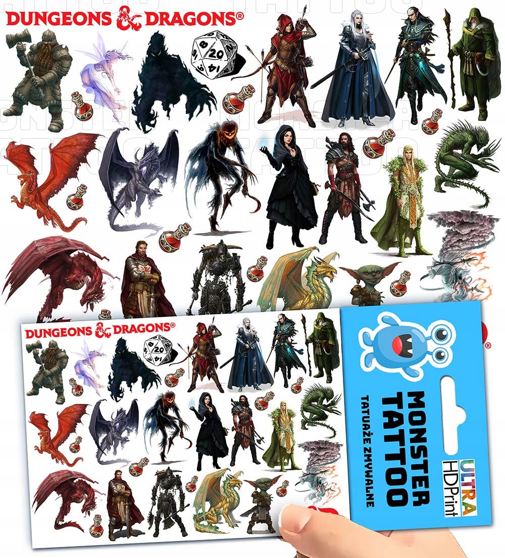 TATUAŻE ZMYWALNE TYMCZASOWE DLA DZIECI DUNGEONS & DRAGONS WZORY ORYGINALNE