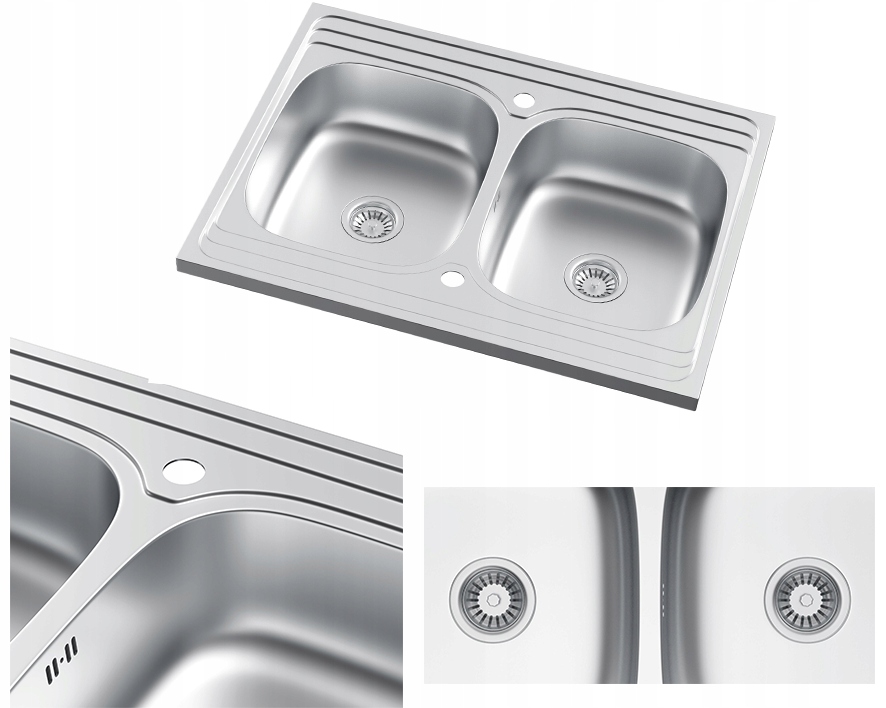 Oceľový Dvojkomorový Drez Dekor Nanášacia Umývačka 80x60 Sifón