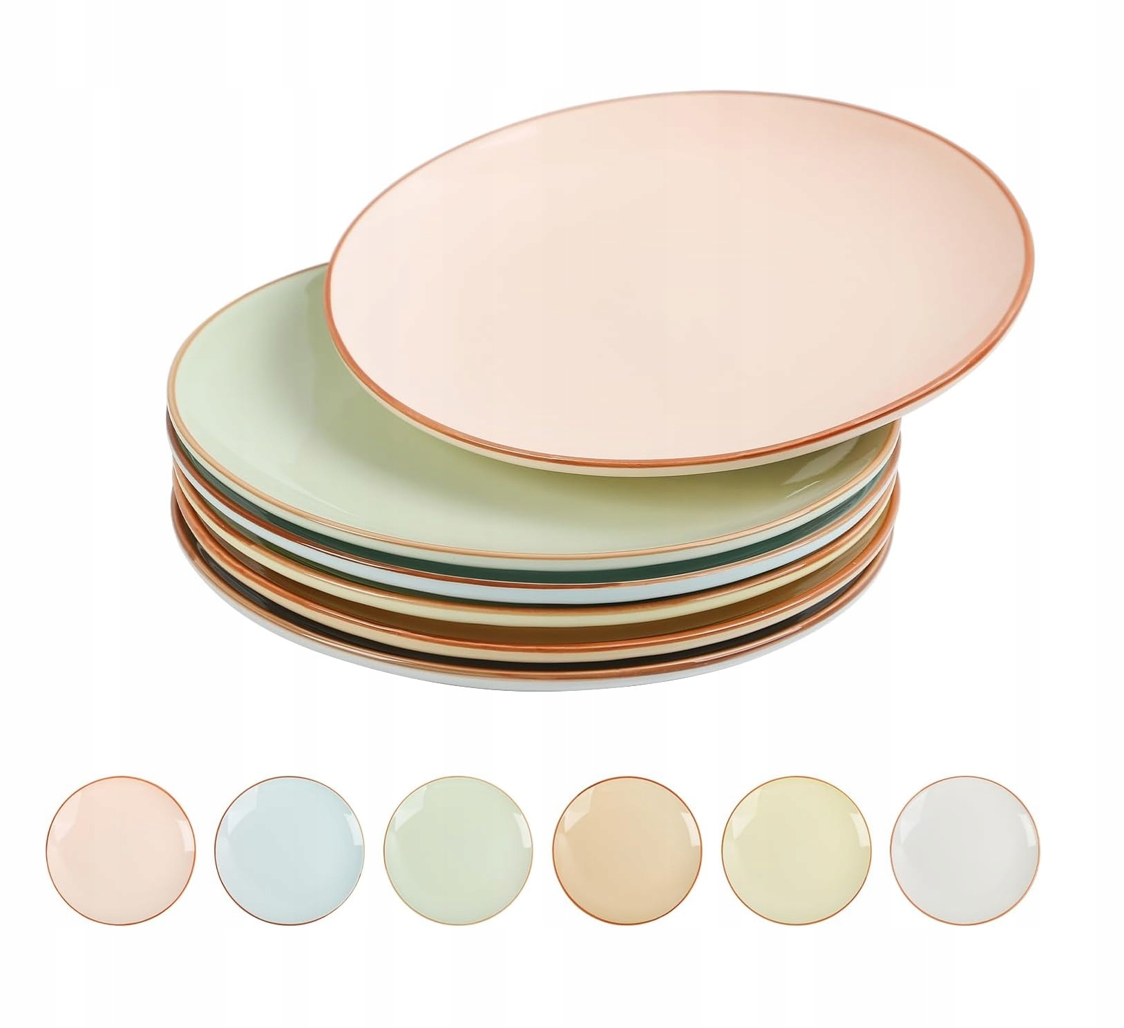 Obedové Taniere Plytké sada 6 kusov pastelové 25,4 cm farebný tanier