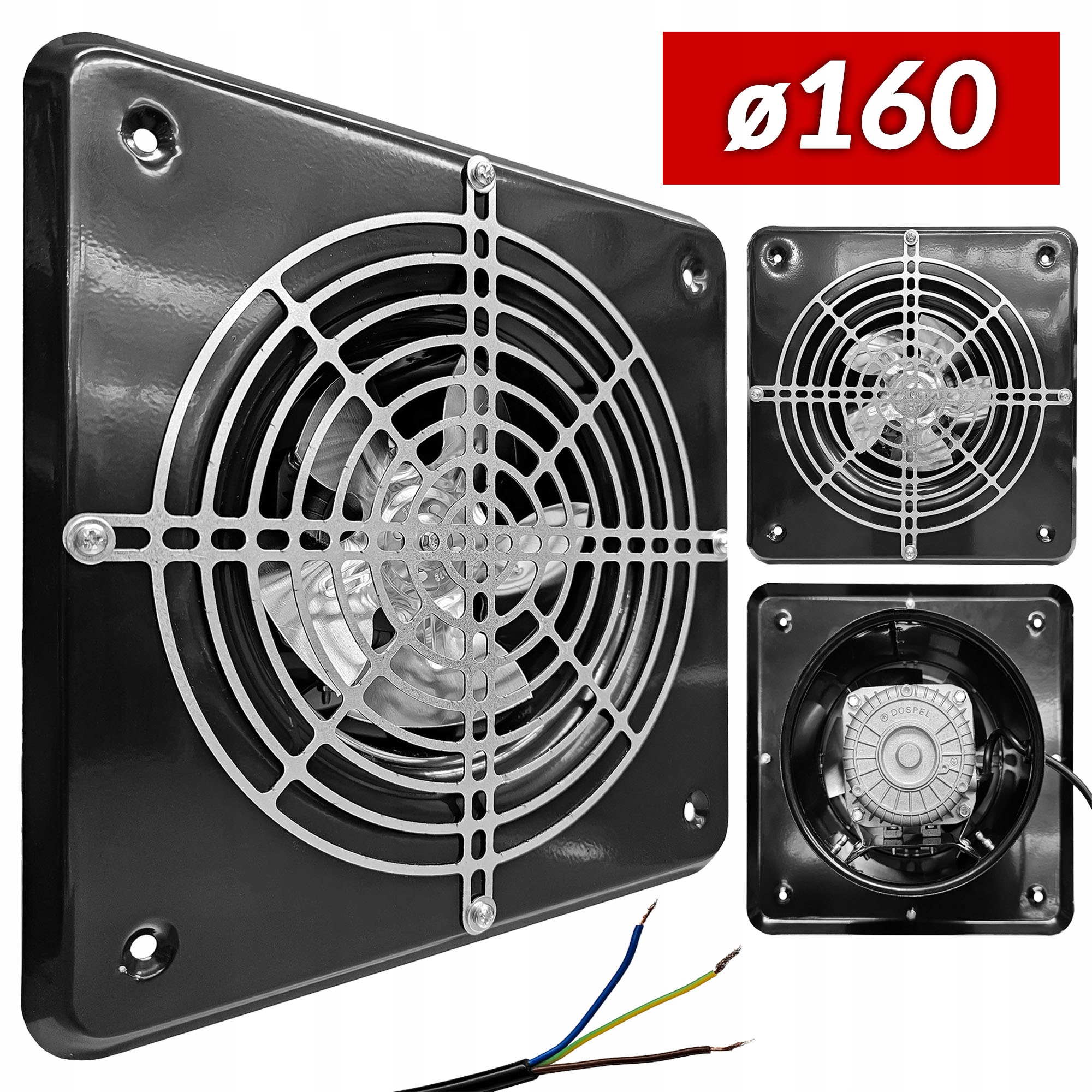 Nástěnný axiální odsávací ventilátor černý Dospel Wb-s 160 mm 280 m3/h