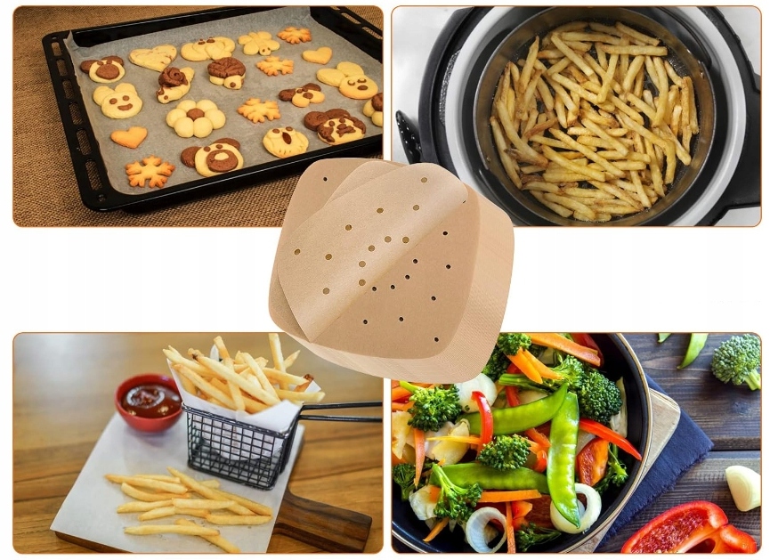 100x WKŁADÓW AIR FRYER PAPIER DO FRYTKOWNICY BEZTŁUSZCZOWEJ PIECZENIA DUŻE Marka inna