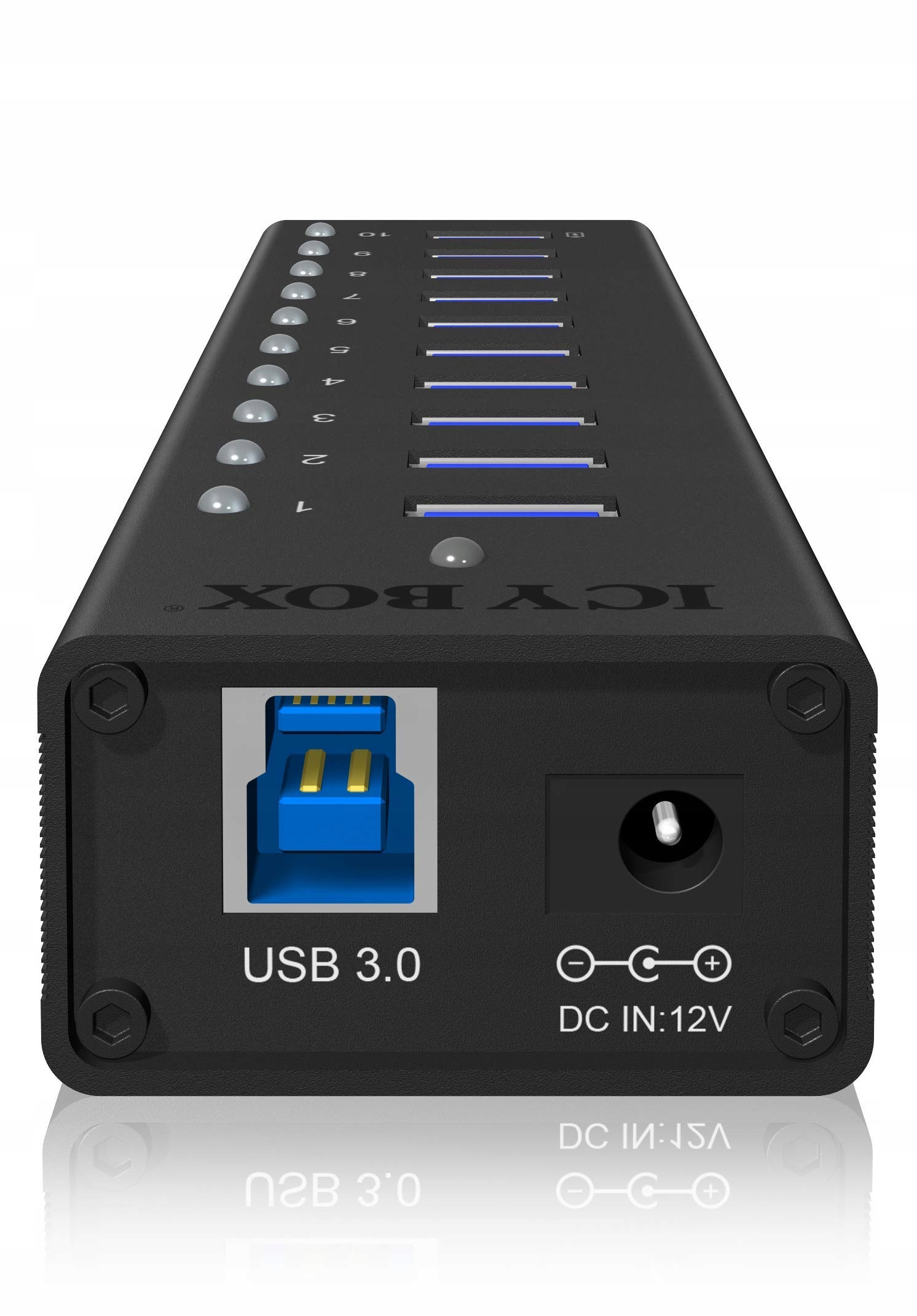 ICY BOX Hub USB 3.0 10 Portów Zasilacz 12V 4A Aluminiowy Czarny — miniatura 5