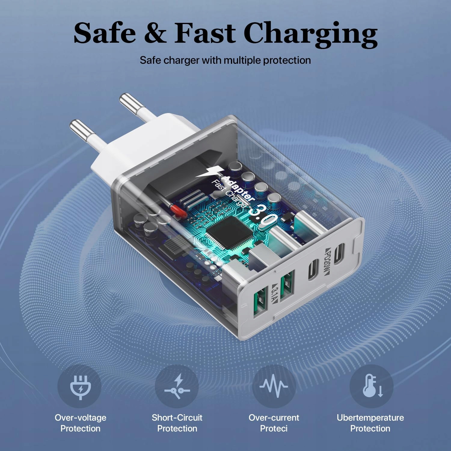 [2 sztuki] ładowarka USB C, 40 W, 4 porty, z USB-C i USB-A Biała — miniatura 4
