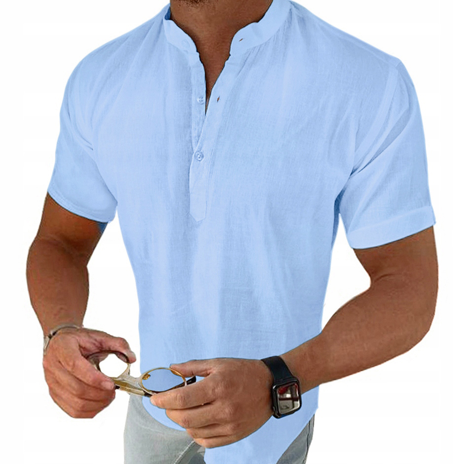Pánská košile Stojka Casual Lněná Len Bavlněná regular fit