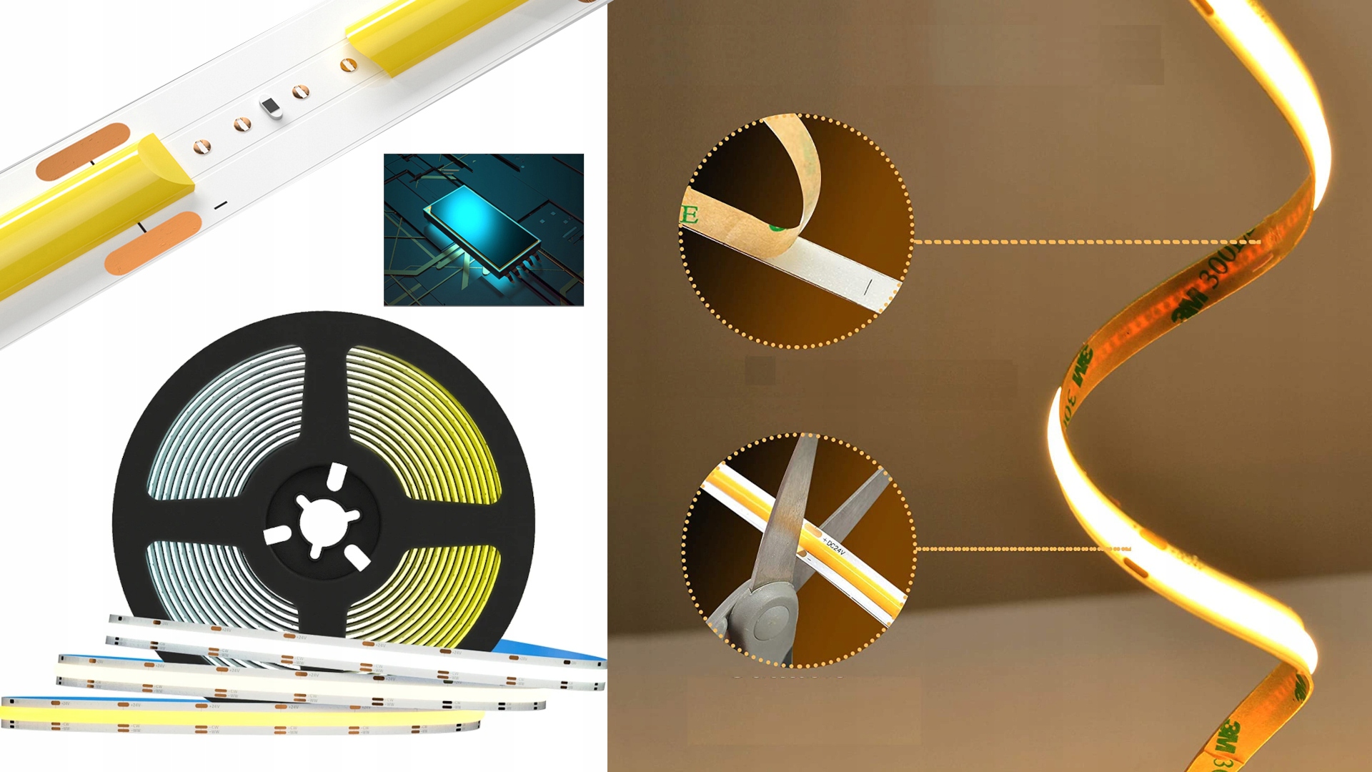 ZESTAW LED COB TAŚMA JEDNOLITA 2,5m PILOT ZASILACZ Stan opakowania oryginalne
