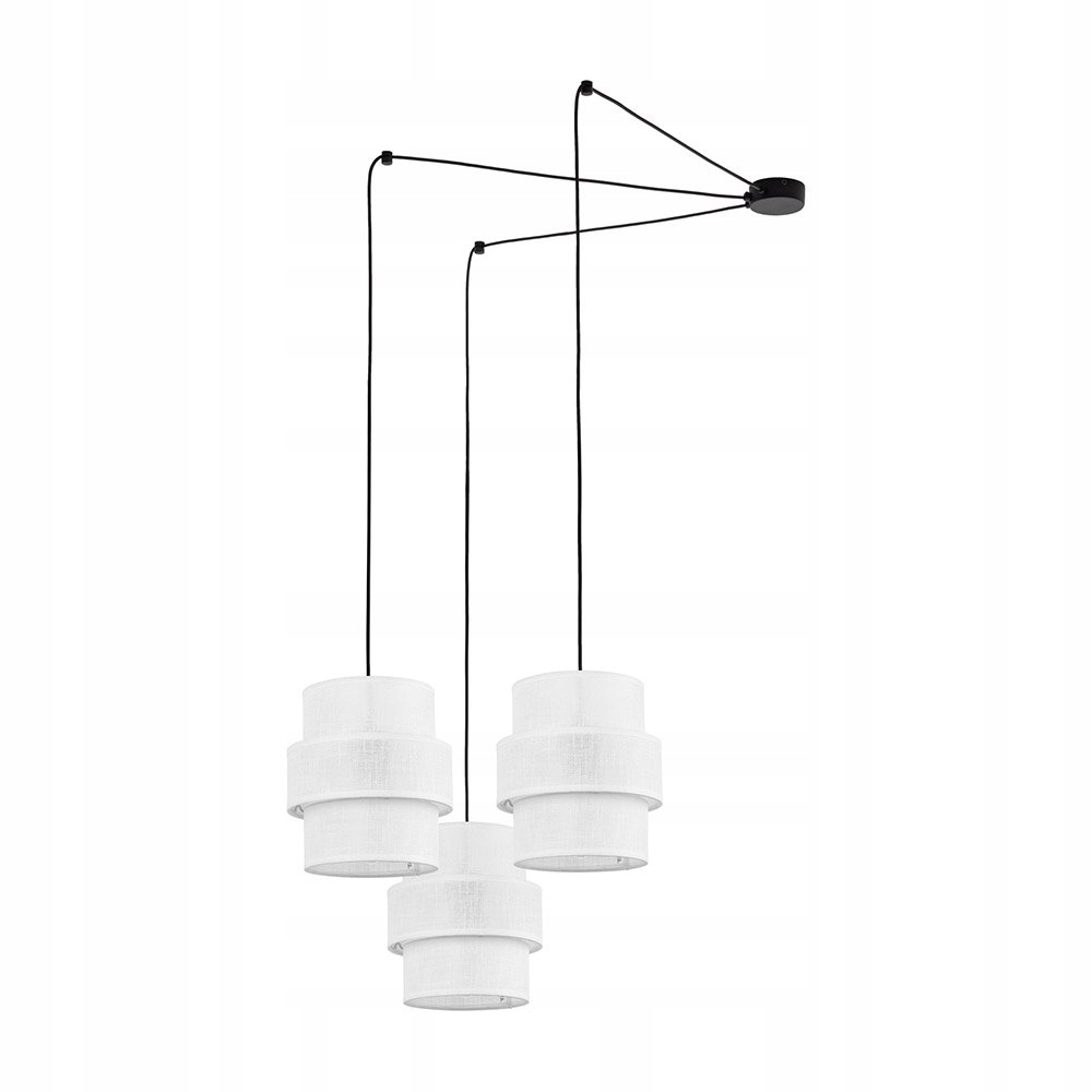 Trojitá stropná lampa čierny pavúk s bielymi tienidlami do obývačky Calisto