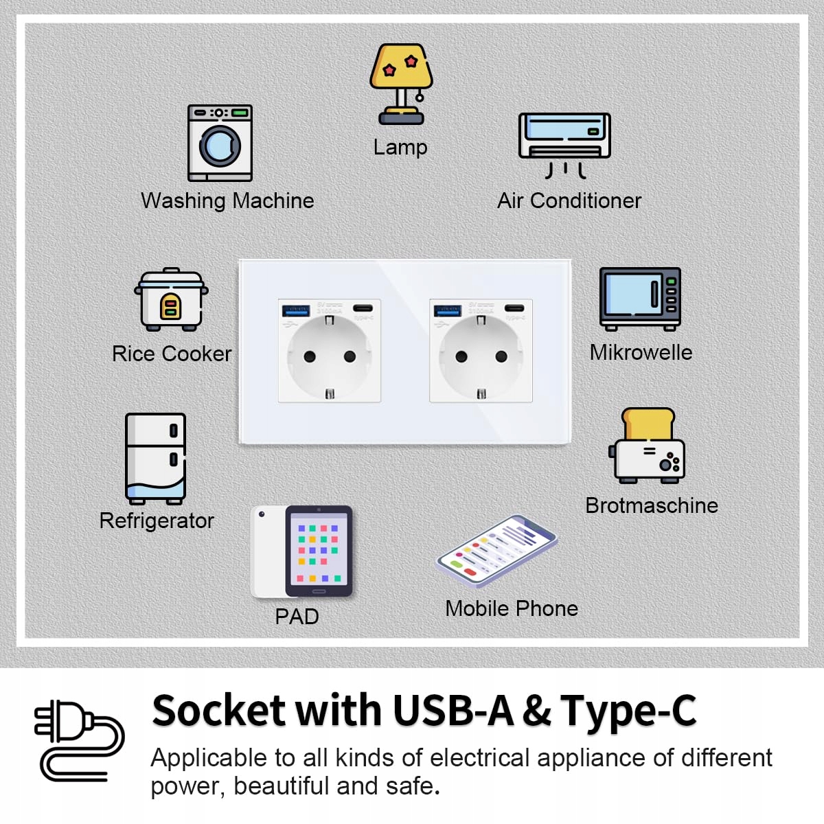 JIMEIDA Podwójne Gniazdo USB Białe 16A Szybkie Ładowanie Typ C 250V — miniatura 5