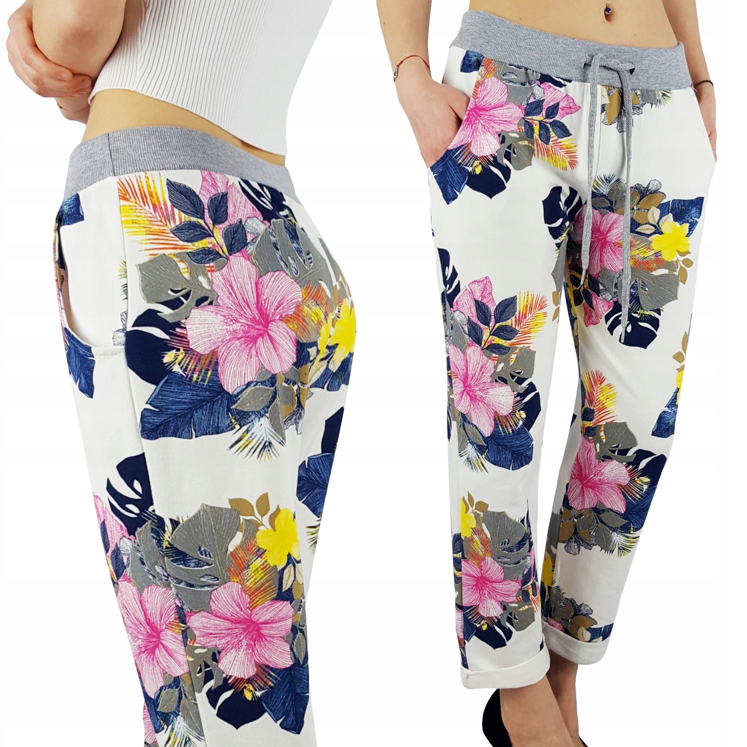 WYGODNE - SPODNIE - DRESOWE - KWIATY - BAWEŁNIANE Marka inna