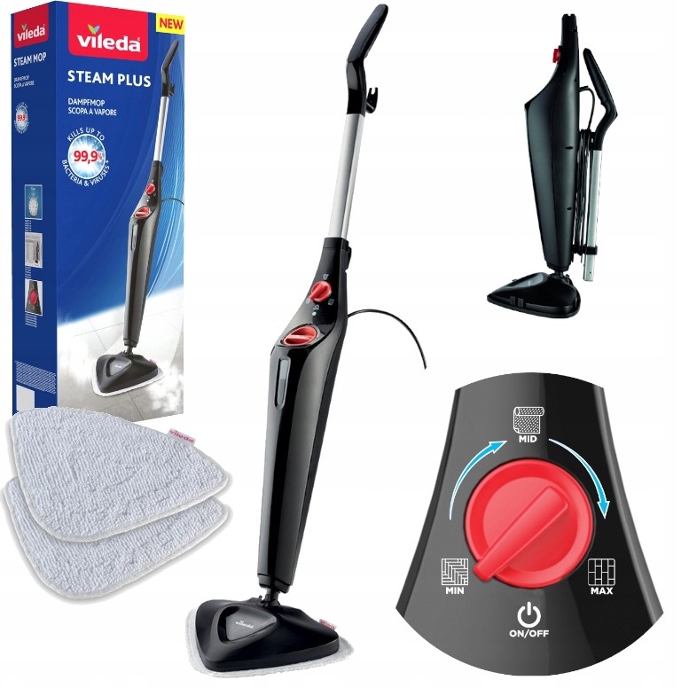 VILEDA MOP PAROWY STEAM PLUS ELEKTRYCZNY NAKŁADKI ZESTAW XXL WKŁADY ...