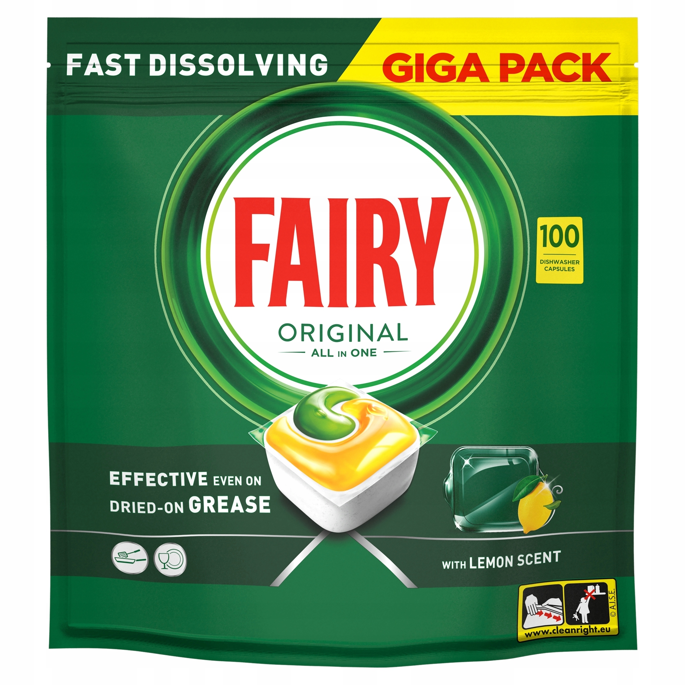 Fairy Original All in One tabletki do zmywarki do zmywania Lemon 100 sztuk