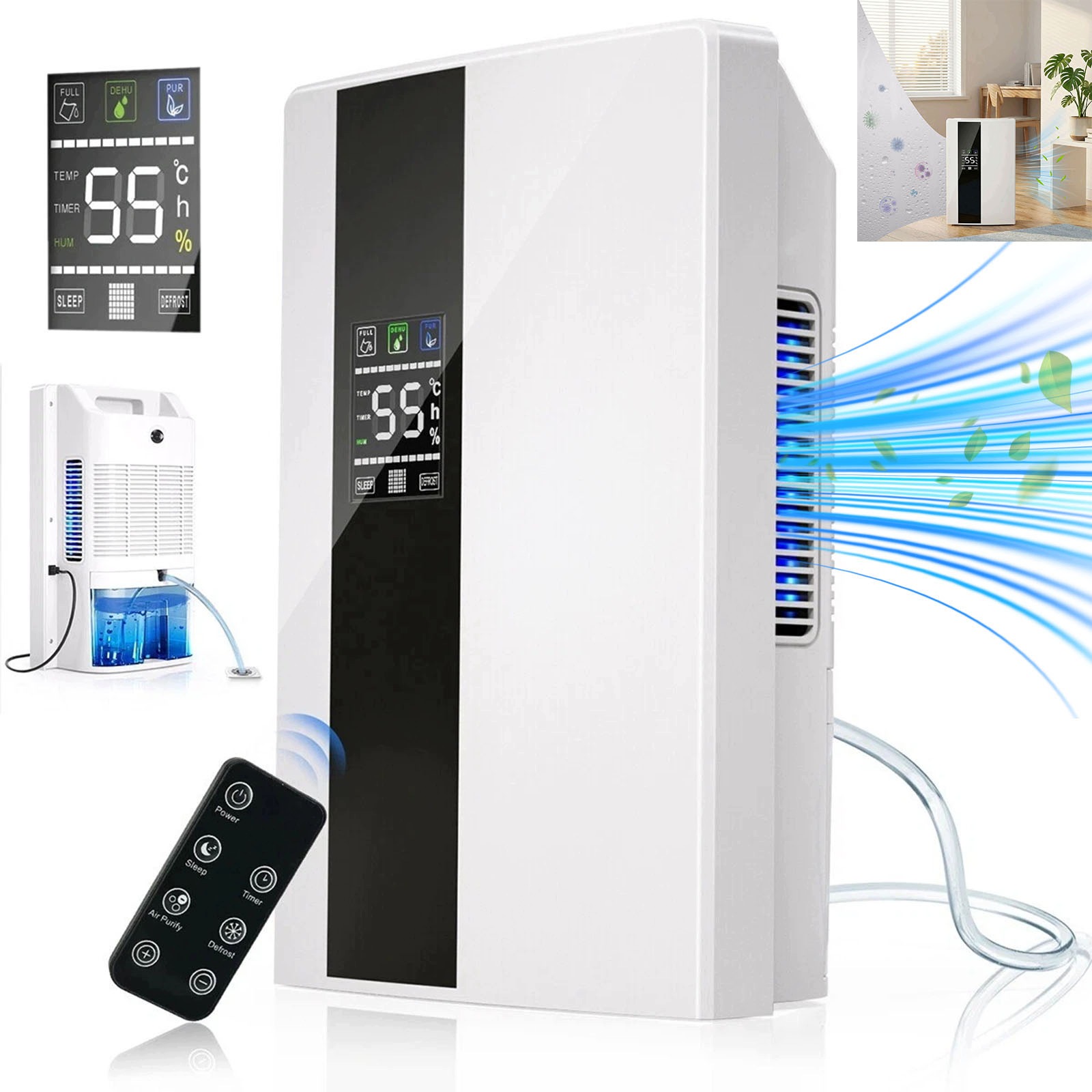 Odvlhčovač Sušící Pročišťovač 90 W 350ML/D Dálkové Ovládání Časovač Led Displej