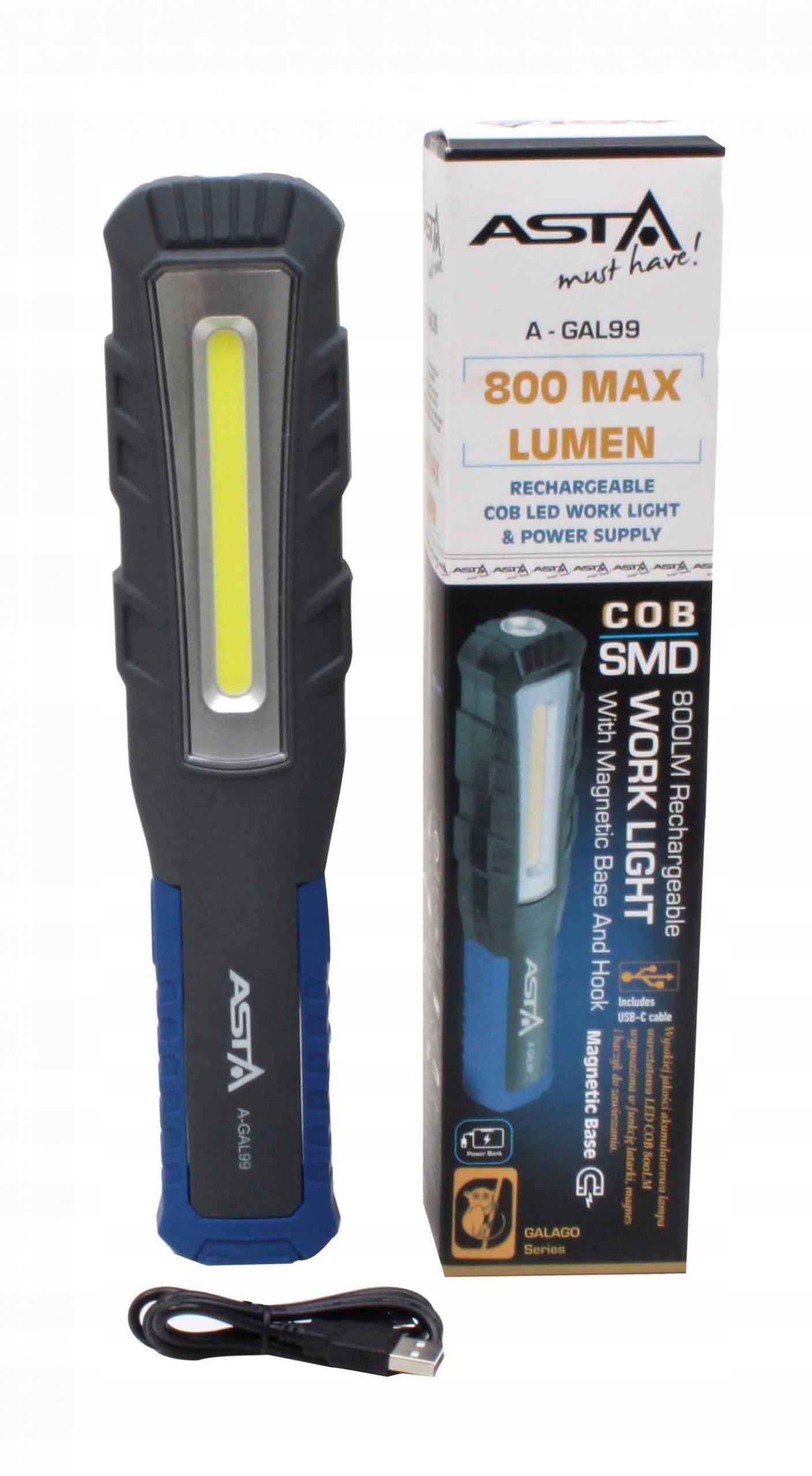 A-GAL99 LAMPA AKUMULATOROWA LED COB 800LM Z MAGNESEM ASTA