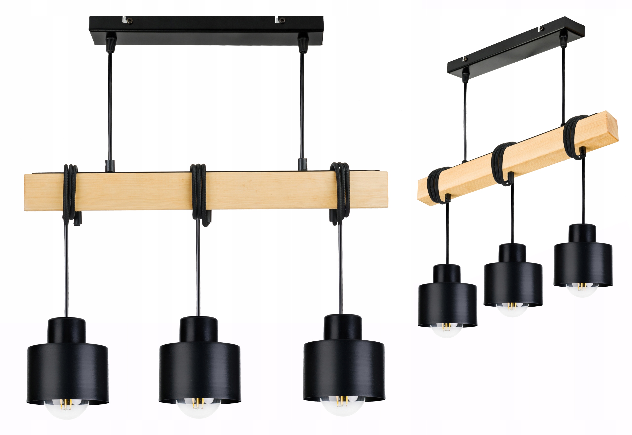 Dřevěná závěsná stropní lampa Lustr Zwis Hrnek Černá 3x E27