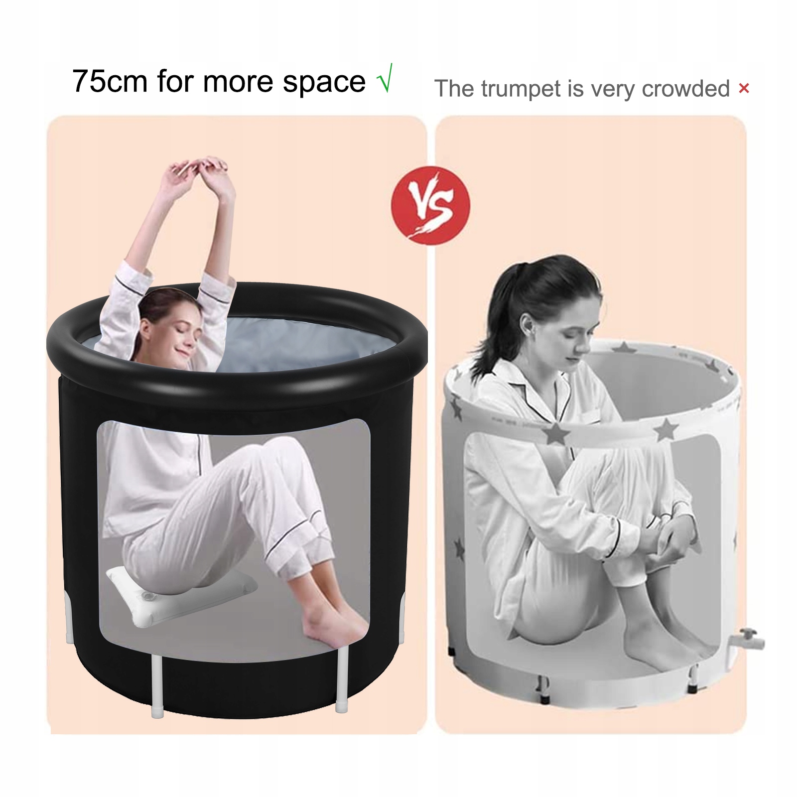 2024 Balia wanna do kąpieli lodowej morsowania 75cm Czarny Długość (cm) 75 cm