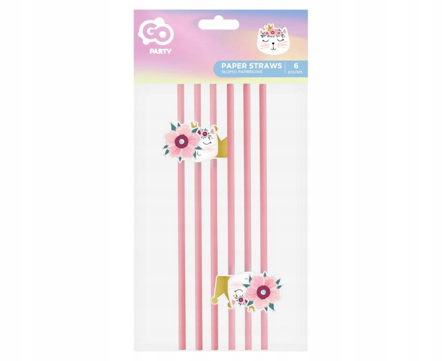 Słomki Papierowe Kot Kotek w koronie 6szt Party Marka Godan