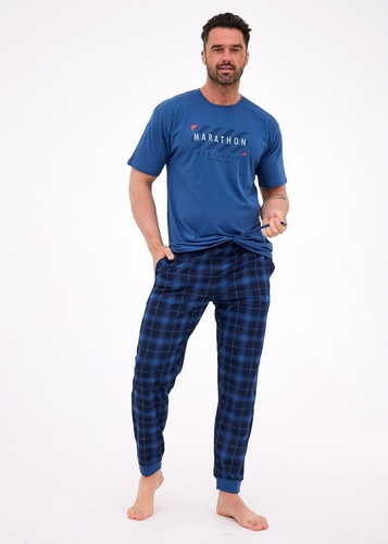 Pánské pyžamo Cornette 462/302 Marathon 2 vel. XXL (52) kapsy kostkovaná džínová barva