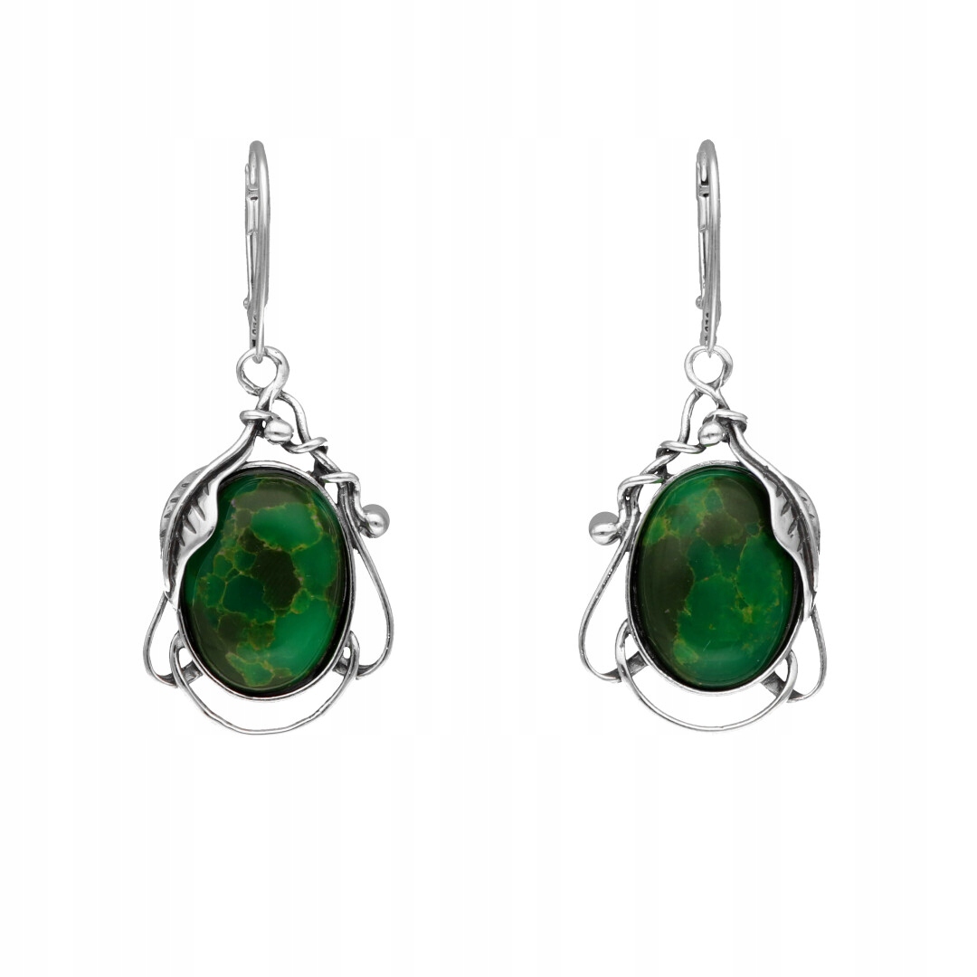 Stříbrné náušnice s motivem rostlin s jadeitem