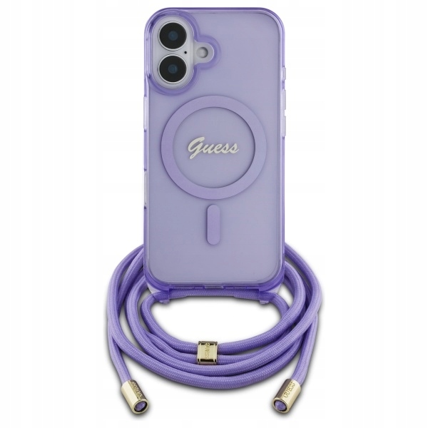 Pouzdro Guess pro iPhone 16, obal MagSafe šňůrka na krk