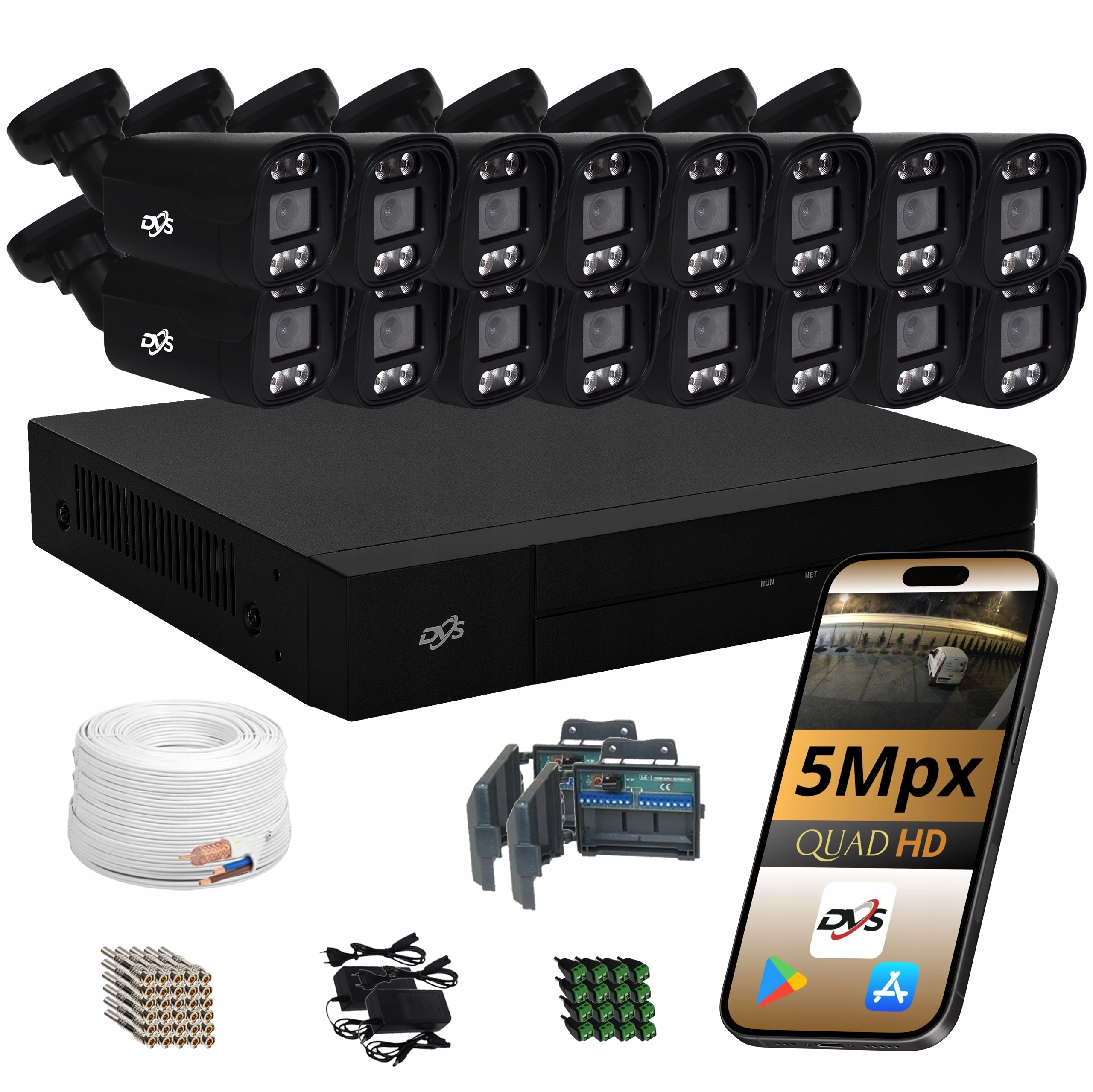 Sada Venkovních Kamer 16 Kamer Analogový Monitoring Černá Tuba 5 Mpx