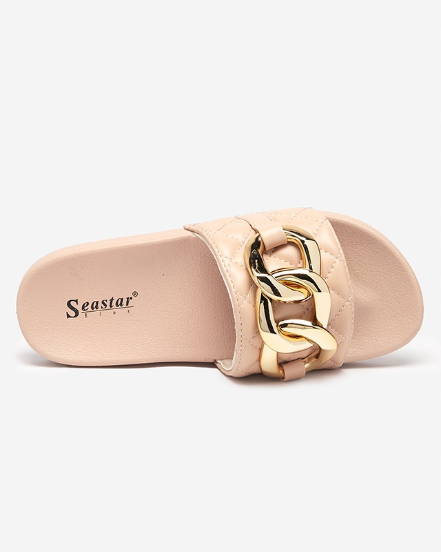 BEŻOWE DAMSKIE KLAPKI Z OZDOBĄ ETERIS 39 Materiał zewnętrzny skóra ekologiczna