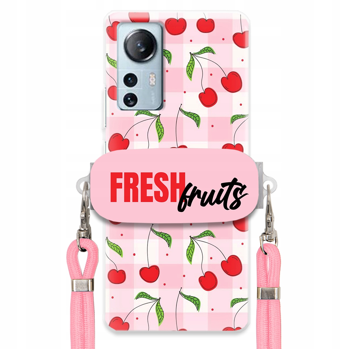 Puzdro pre Xiaomi 12 Lite Case Držiak na šnúrku Ružový Fresh Fruits Mriežka