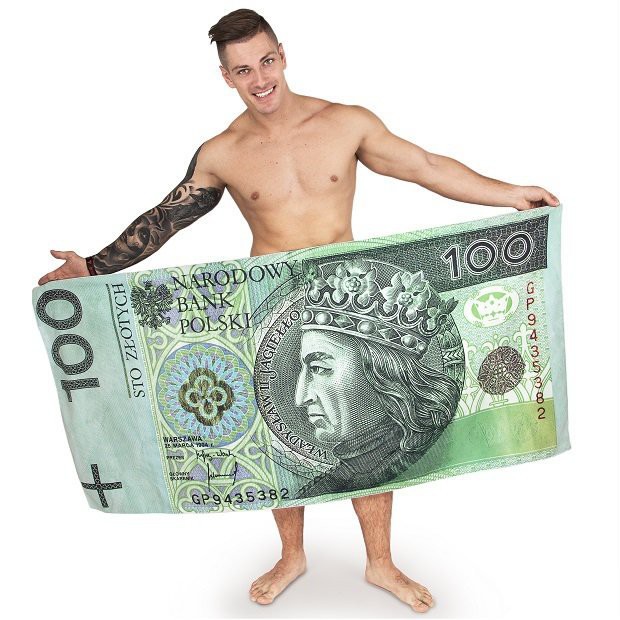 Osuška Bankovka 100 zł Plážová z mikrovlákna, rychleschnoucí 160x75