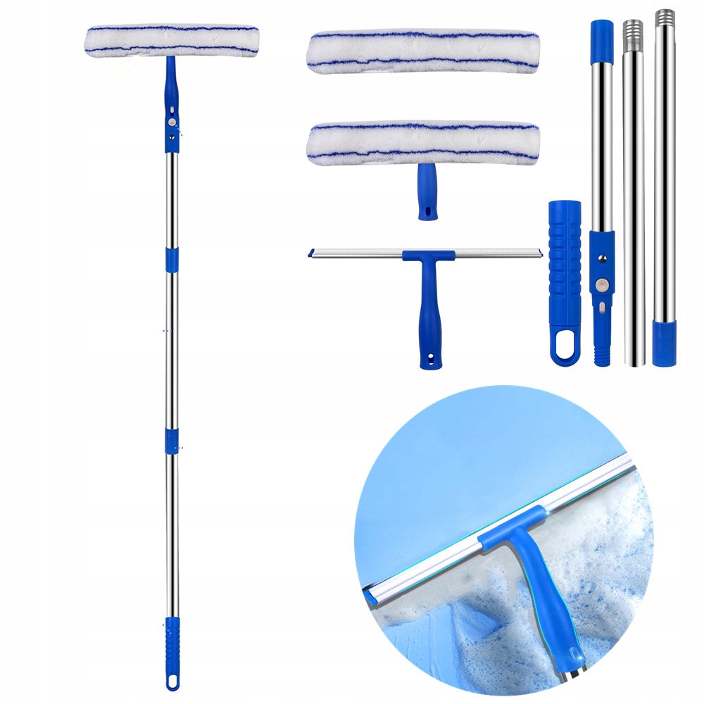 Levně Teleskopická Myčka Na Okna 1,2 M Mop Stahovák Šmouh Na Sklo Dlouhá 2V1 Sada