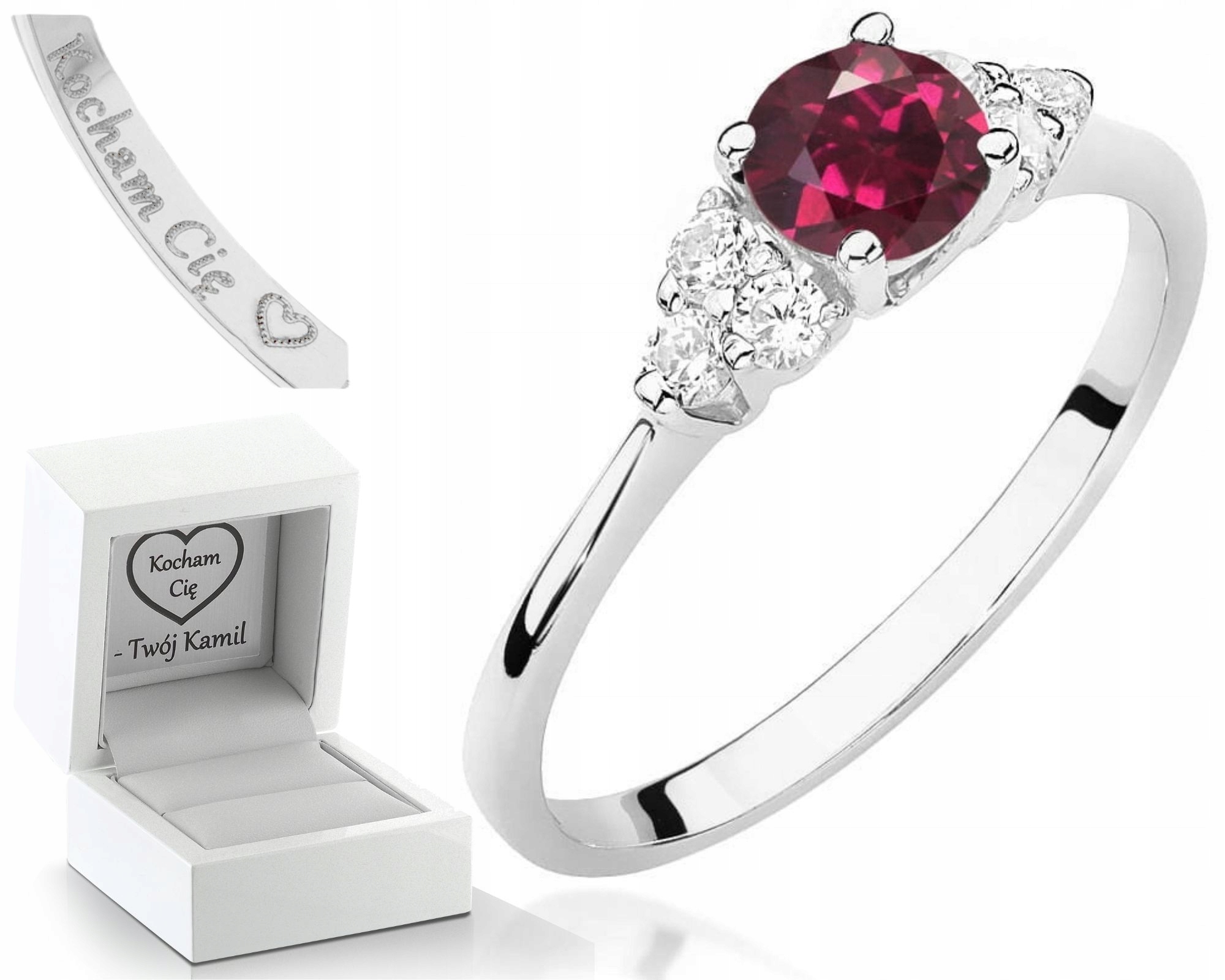 Bílé Zlato Prstýnek S Rodolitem A Brilianty 585 Gravírování
