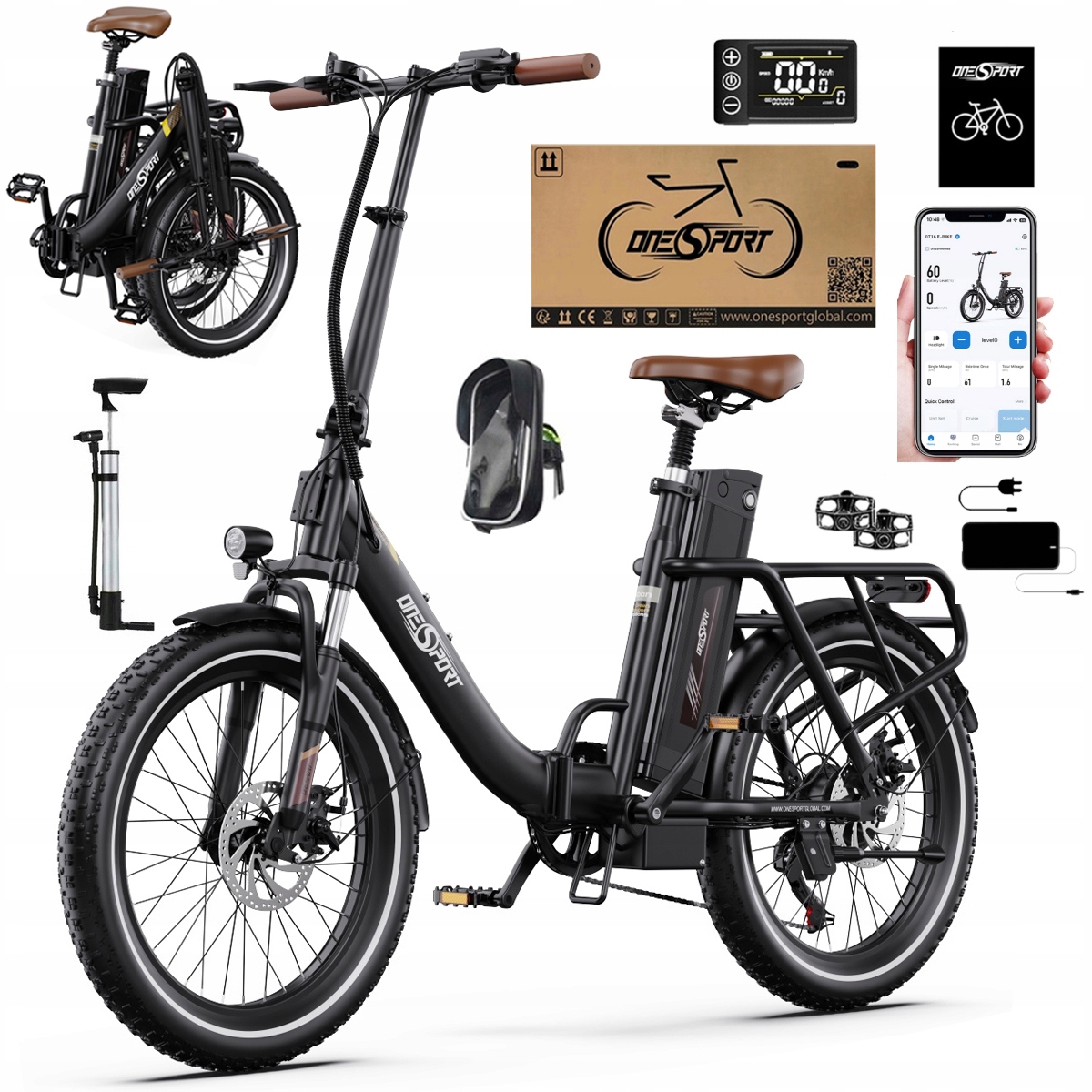 2026 Nowy Składany Rower elektryczny Onesport OT16-2 250W 48V17Ah120km 20"