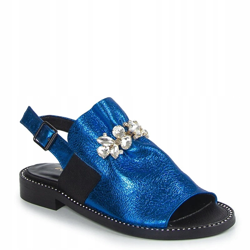 Boccato 1026 Kožené Sandály S Ozdobou Metalické Modré 36