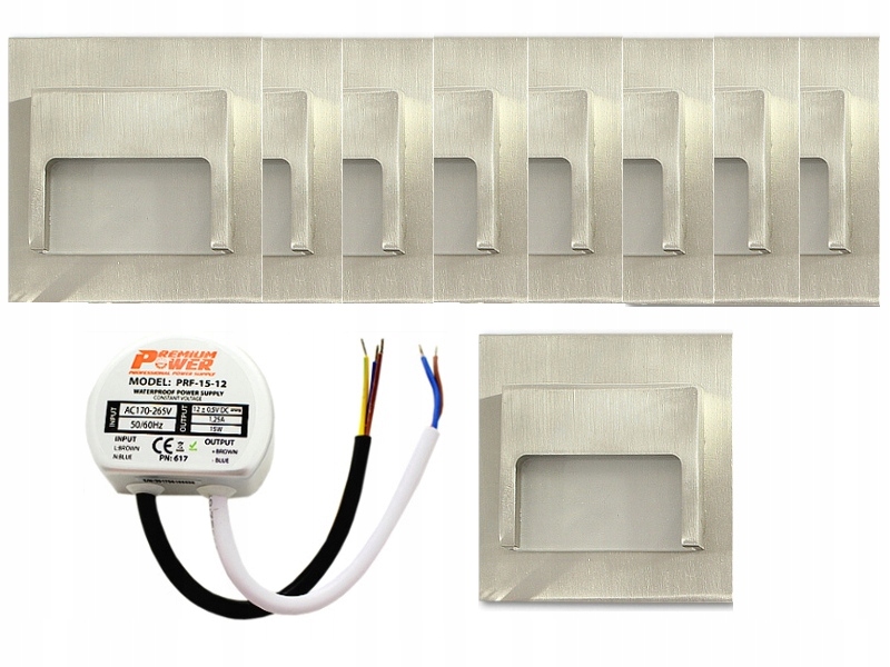 Sada schodišťového osvětlení stříbrná 9x napájecí adaptér